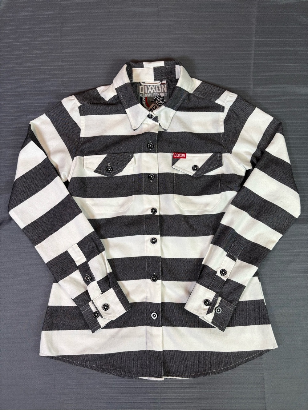 Dixxon Flannel Co The Tracker Women’s Small Black White Stripe Button Up Shirt